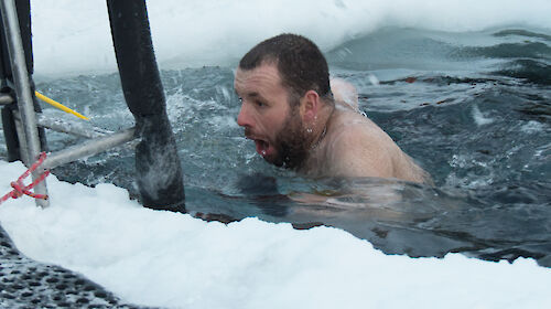 Man in icy water
