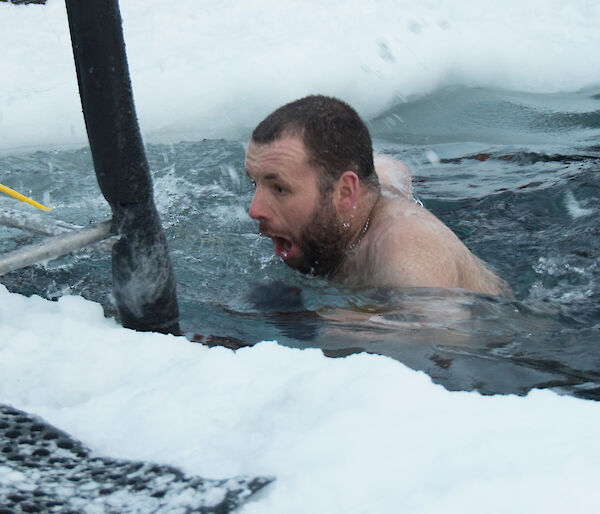 Man in icy water