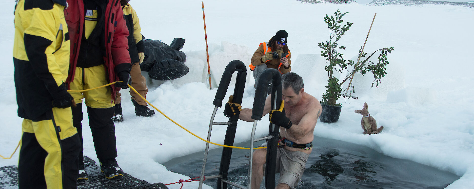 Man in icy water