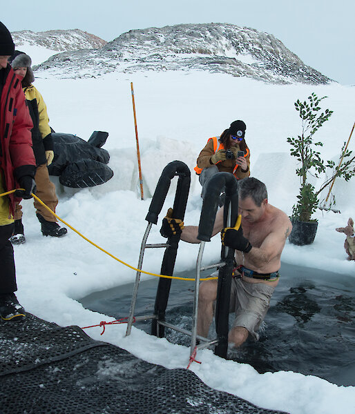 Man in icy water
