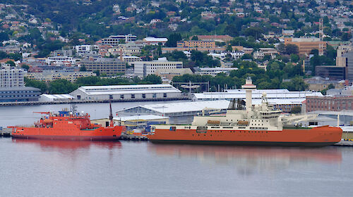 An artist’s impression of the Nuyina beside the Aurora Australis in Hobart.