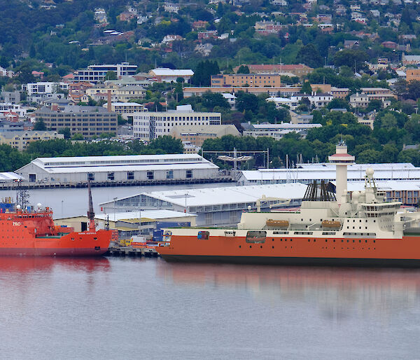 An artist’s impression of the Nuyina beside the Aurora Australis in Hobart.