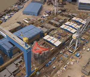 An aerial view of the Nuyina in the dry dock.