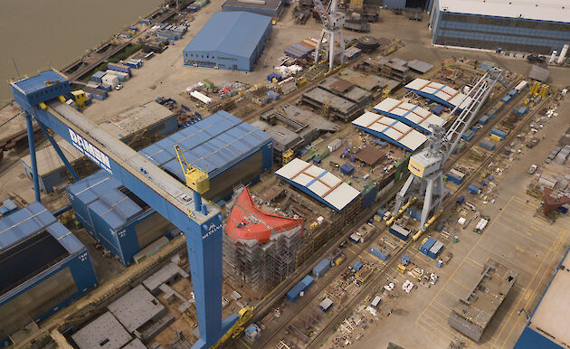 An aerial view of the Nuyina in the dry dock.