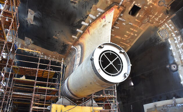 This image shows the crosshair frame for a laser target point, mounted in a ‘gondola’ during alignment checks.