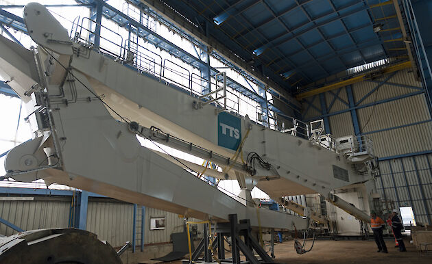 One of the two 55 tonne lift-capacity main cargo cranes that will sit forward of the bridge.