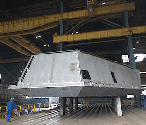 A steel block that will form the starboard bridge wing.