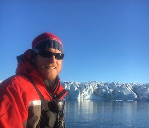 Davis Station Leader and Operations Manager, Robb Clifton, driving the small boats for filming off Davis research station.