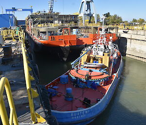 The ship in its new position in the wet dock.