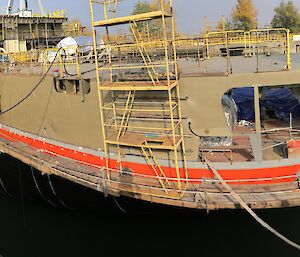 Rear view of the Nuyina with a name panel.