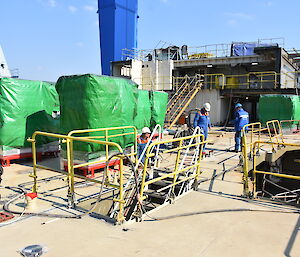 Expeditioner and crew cabins will have an ensuite with shower, toilet and basin, shown here with green protective covers being installed on Deck 6.
