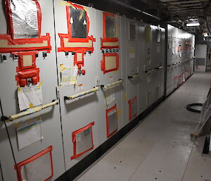 The ship’s switchboard cupboards.