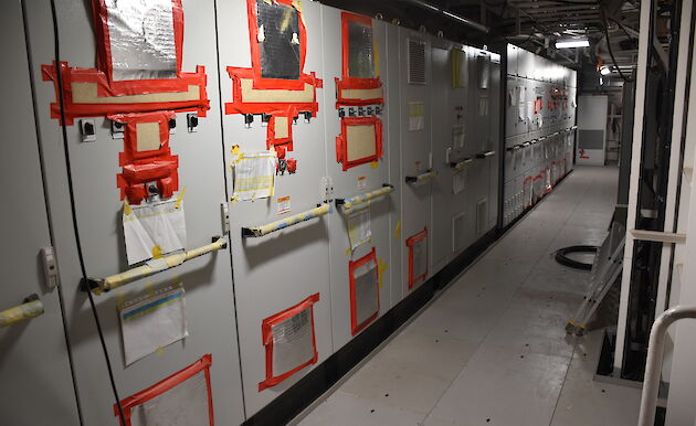 The ship’s switchboard cupboards.