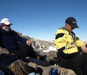 Expeditioners relaxing after dinner.