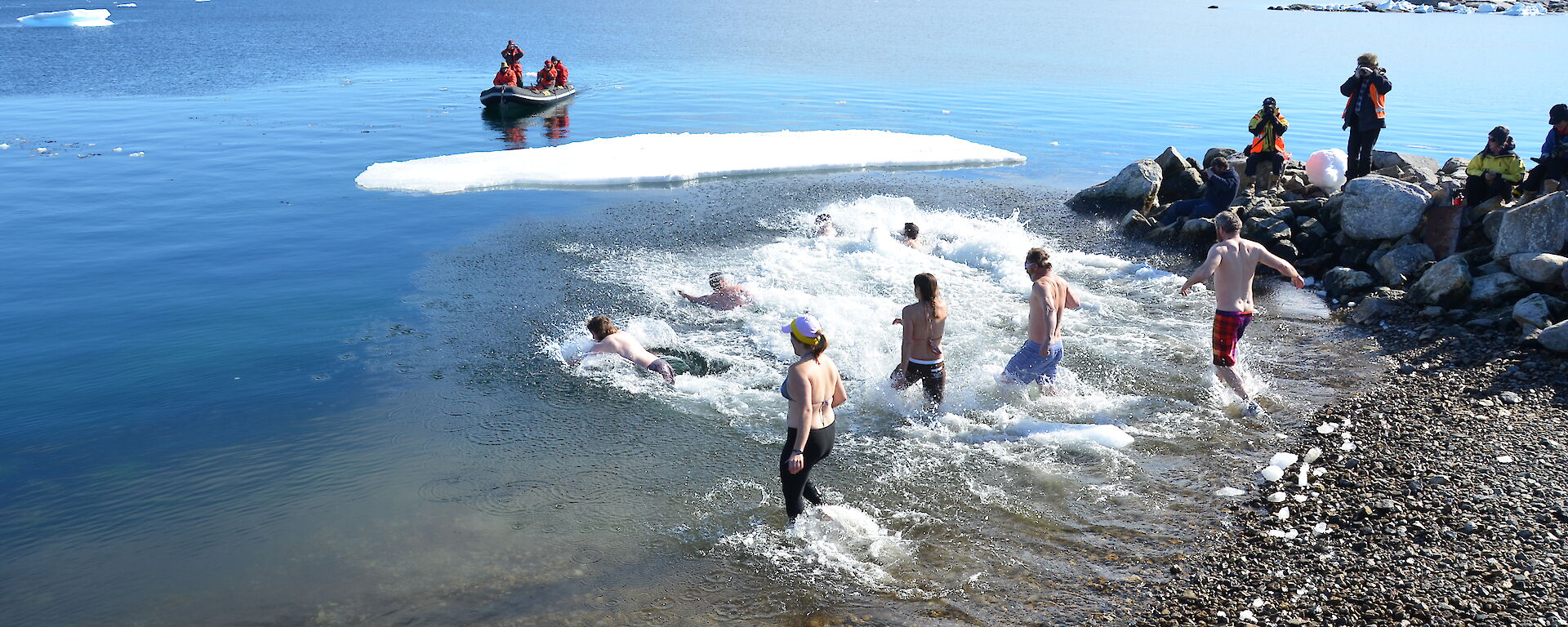 Expeditioners swimming on Australia Day