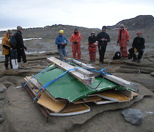 Part of the Peterson Melon hut wreckage secured on the site