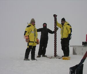 Ulla, James and Cam with the drill rod