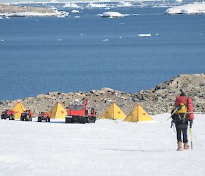 A view of the camp and Robertson Channel in the background