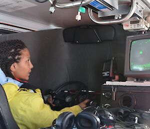 Sheri driving Hagg — view from inside just behind driver’s seat