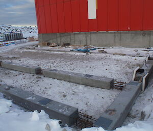 The job so far. Most of the beams placed with concrete stitch connection sections being installed