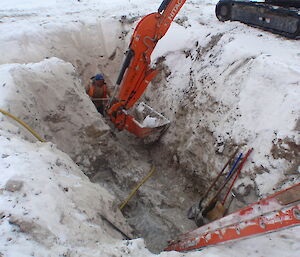 Cleaning out the southeast corner excavation. Andy Daniel helping out on the shovel