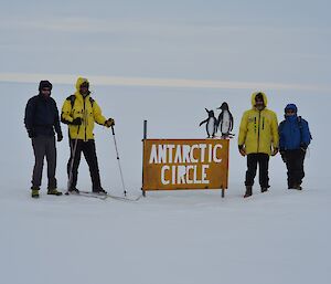 Casey marathon starting line at Anatarctic Circle sign