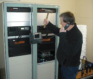 Supervising Comms Tech and Deputy Station Leader Dave Davies making a few final adjustments
