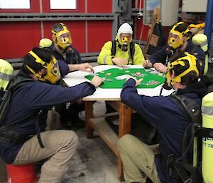 Expeditioners playing poker while wearing BAs.