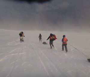 Outdoors Casey, expeditioners on ski, on foot, on bike, dragging their survival packs or carrying them