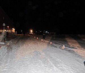 Relay for Life. Lights mark the course after the candle ceremony