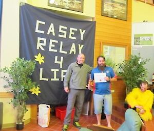 Relay for Life — Jeb Browne is awarded a certificate and prize for raising nearly $2500