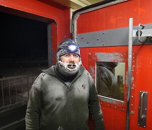 Relay for Life. Jeb, his beard coated in ice