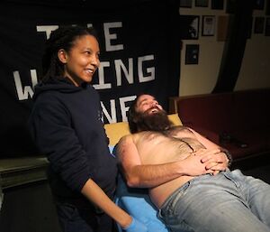 Relay for Life. Sheri medically supervising Jeb’s chest waxing as part of the fund raising