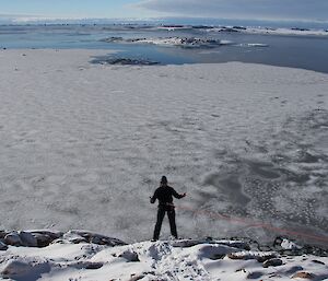 Dan Vermazen doing some SAR training looking out to sea, north of Casey Station