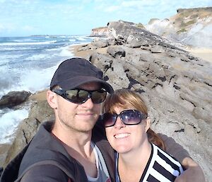 Mike Kennard with girlfriend Vanessa at a seaside (not Antarctica)