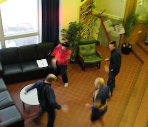 Expeditioners dancing at Casey (photo taken from above)