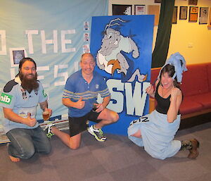 Happy Blues supporters Jeb, Craig and Misty after Game 2