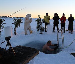 Station leader Mark H takes his midwinter swim