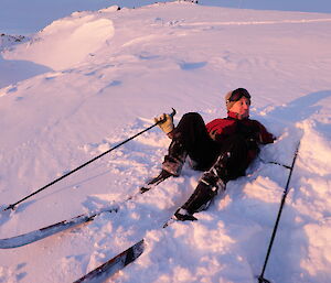 Mark fallen over in the snow while skiing