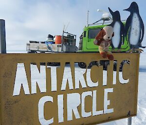 Wuffy the teddy bear at the Antarctic Circle