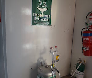 Self contained Emergency Eye wash unit with NO Obstructions in surrounding area, signage installed to correct standard and unit fitted with compliance tag
