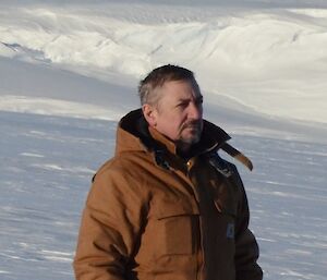 Mark having a few moments of peace on the Bailey Peninsula behind the station