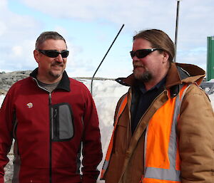 Mark having a chuckle with fellow winter expeditioner Rob during the summer