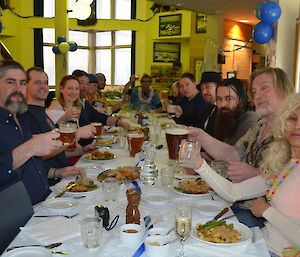 Casey team enjoying 80s Oktoberfest dinner