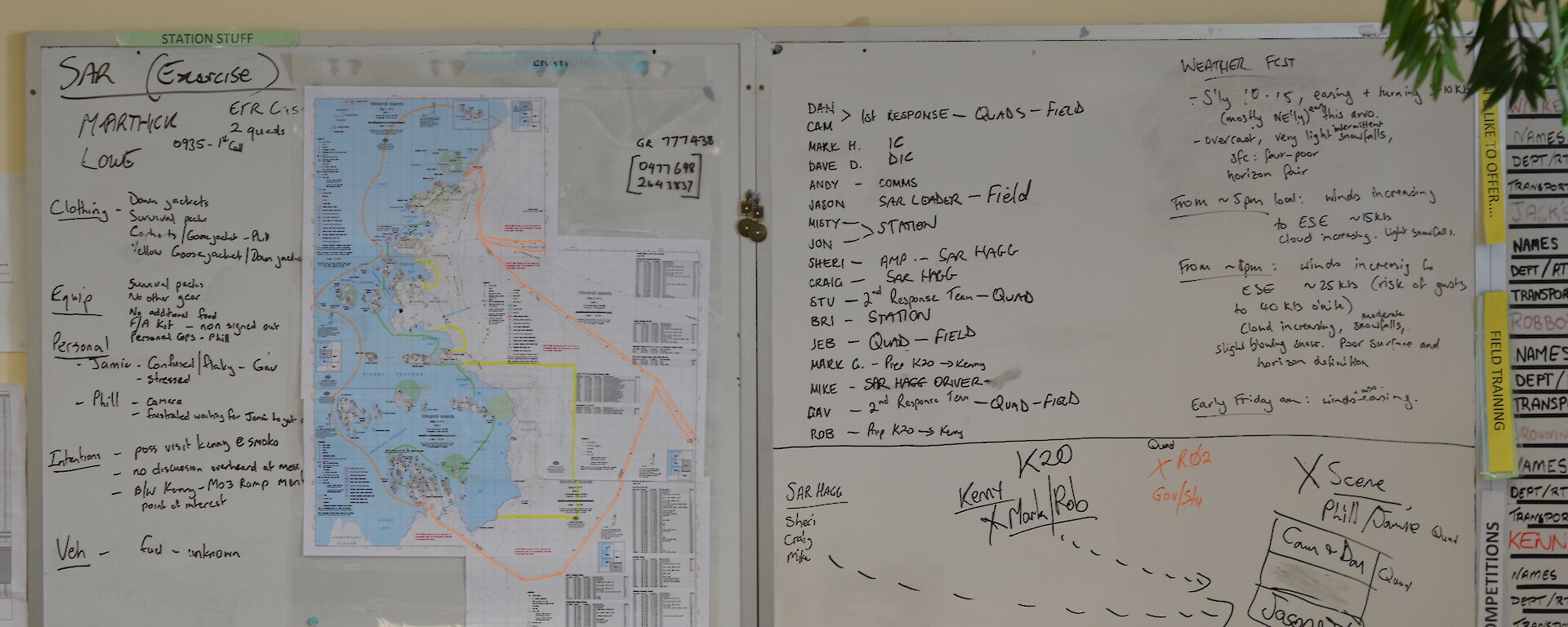 The incident whiteboard — full of information