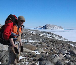 Mike with Ardery Island in the background as well as the broken up sea ice