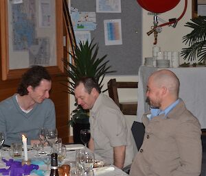 Stu, Gav and Craig at end of winter dinner laughing