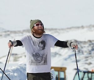 Summer chef, Jarrod, on skis