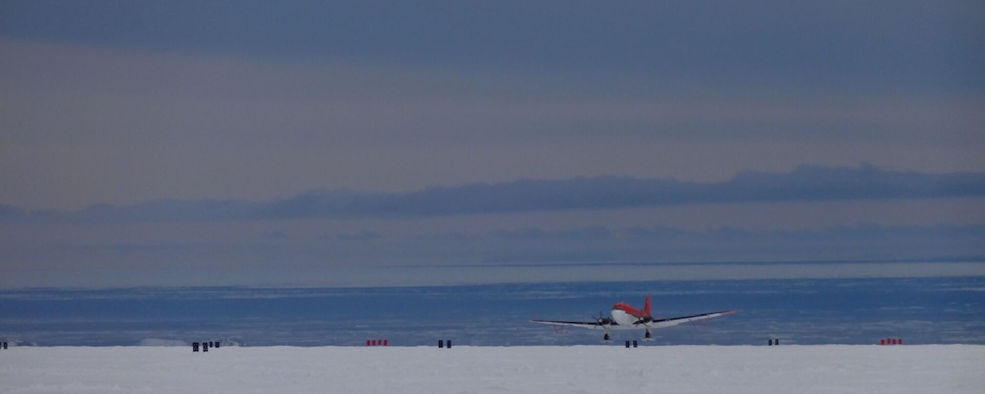 Basler DC-3 that flies the ICECAP surveys coming in to land at the Casey Ski Landing Area