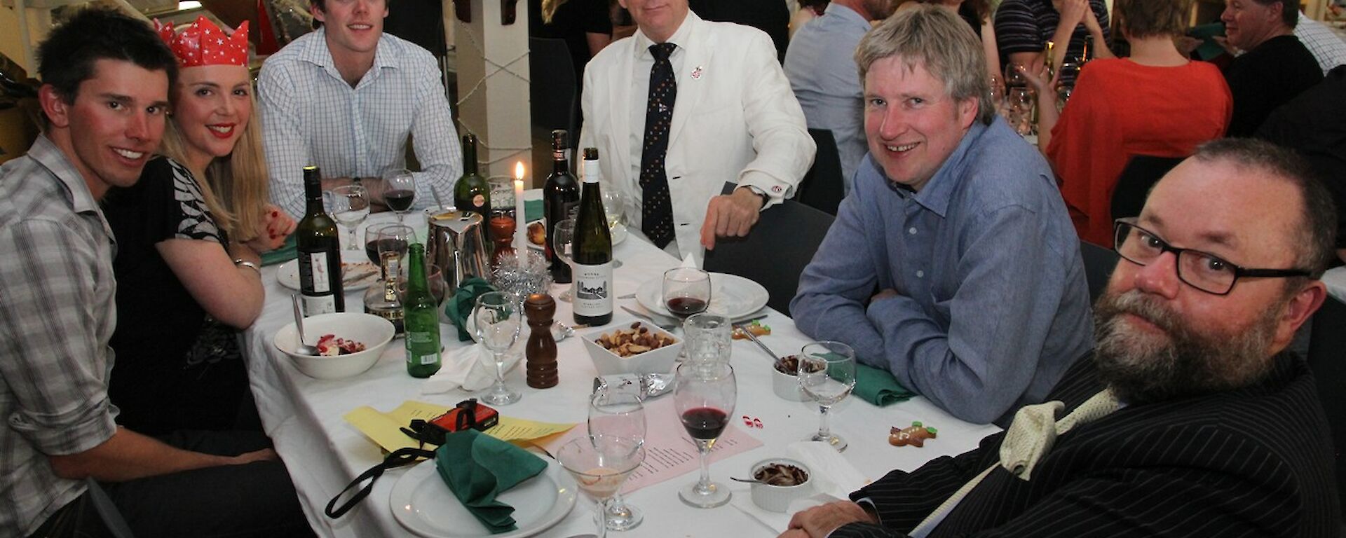 Director Tony Fleming at dinner with a few of the Casey expeditioners